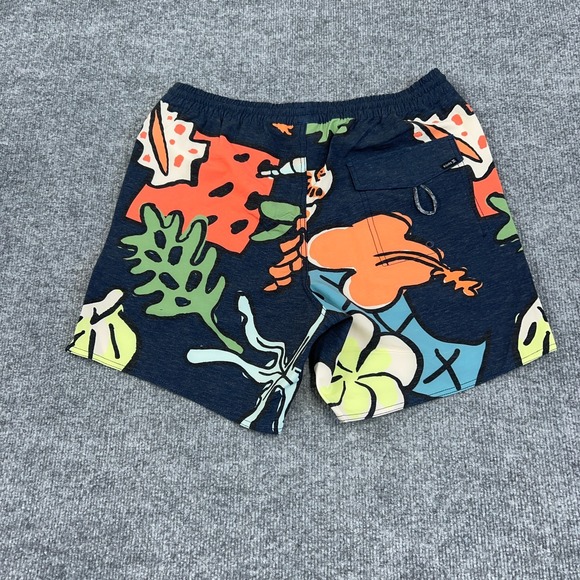 Roark Swim Shorts Mens S Navy Graphic Print Shorey 16" Shell Cove Drawstring 6" - Picture 8 of 9